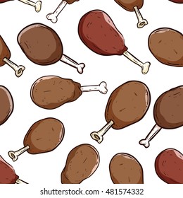 chicken leg seamless pattern using doodle art with color