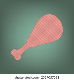 Chicken leg sign. Apricot Icon with Brick Red parquet floor graphic pattern on a Ebony background. Feldgrau. Green. Illustration.