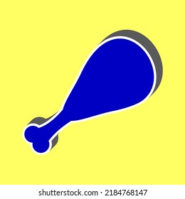 Chicken leg sign. Blue Icon with white stroke in 3d at yellow Background. Illustration.