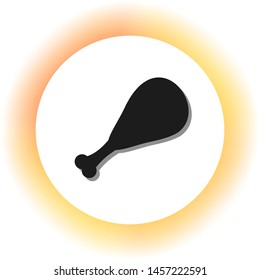 Chicken leg sign. Dark icon with shadow on the glowing circle button. Illustration.