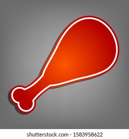 Chicken leg sign. Flat red icon with linear white icon with gray shadow at grayish background. Illustration.