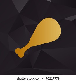 Chicken leg sign. Golden style on background with polygons.