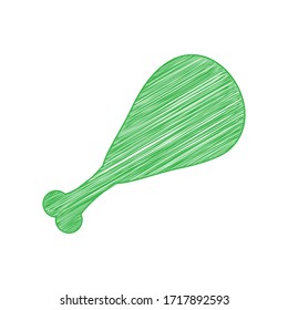 Chicken leg sign. Green scribble Icon with solid contour on white background. Illustration.
