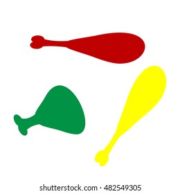 Chicken leg sign. Isometric style of red, green and yellow icon.