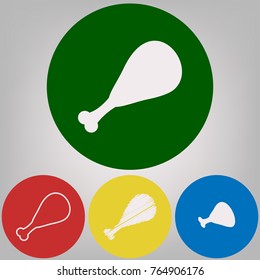 Chicken leg sign. Vector. 4 white styles of icon at 4 colored circles on light gray background.