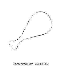 Chicken leg sign. Vector. Black dotted icon on white background. Isolated.