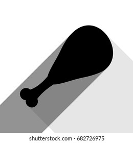 Chicken leg sign. Vector. Black icon with two flat gray shadows on white background.