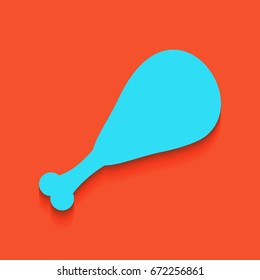 Chicken leg sign. Vector. Blue icon with soft shadow putted down on flamingo background.