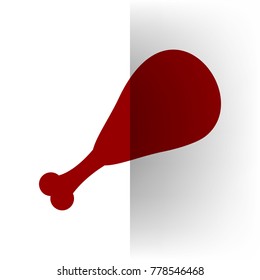 Chicken leg sign. Vector. Bordo icon on white bending paper background.