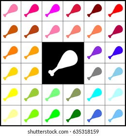 Chicken leg sign. Vector. Felt-pen 33 colorful icons at white and black backgrounds. Colorfull.