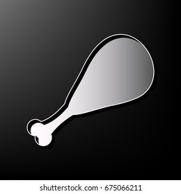 Chicken leg sign. Vector. Gray 3d printed icon on black background.