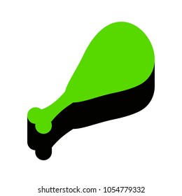 Chicken leg sign. Vector. Green 3d icon with black side on white background. Isolated.