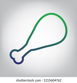 Chicken leg sign. Vector. Green to blue gradient contour icon at grayish background with light in center.