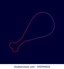 Chicken leg sign. Vector. Line icon with gradient from red to violet colors on dark blue background.