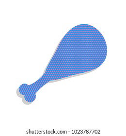 Chicken leg sign. Vector. Neon blue icon with cyclamen polka dots pattern with light gray shadow on white background. Isolated.