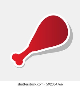 Chicken leg sign. Vector. New year reddish icon with outside stroke and gray shadow on light gray background.