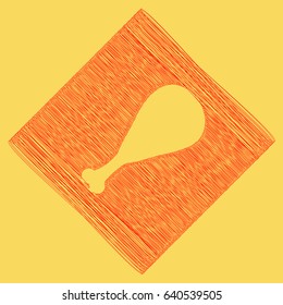 Chicken leg sign. Vector. Red scribble icon obtained as a result of subtraction rhomb and path. Royal yellow background.