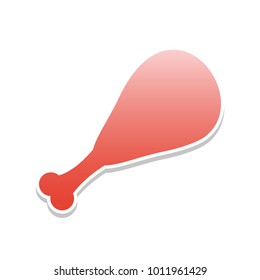 Chicken leg sign. Vector. Reddish icon with white and gray shadow on white background. Isolated.