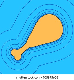 Chicken leg sign. Vector. Sand color icon with black contour and equidistant blue contours like field at sky blue background. Like waves on map - island in ocean or sea.