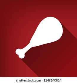 Chicken leg sign. Vector. White icon with limitless shadow at ruby red background.