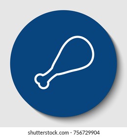 Chicken leg sign. Vector. White contour icon in dark cerulean circle at white background. Isolated.