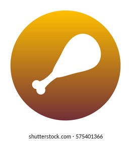 Chicken leg sign. White icon in circle with golden gradient as background. Isolated.