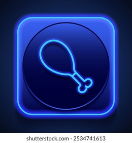 Vector de icono simple de pierna de pollo. Diseño plano. Estilo de neón azul en el Botón. Con shadow.ai