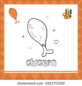 Chicken leg sketch, colouring page illustration for kids