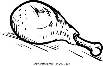 Esbozo de pierna de pollo, ilustración, vector sobre fondo blanco.