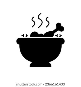 Chicken leg soup bowl icon, Soup bowl flat fill illustration on white background..eps