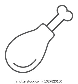 Chicken leg thin line icon, food and poultry, turkey leg sign, vector graphics, a linear pattern on a white background, eps 10.
