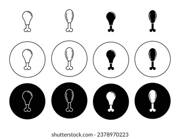 Juego de iconos de línea delgada para pierna de pollo. símbolo vectorial de pieza de pavo frito en color blanco y negro