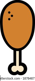 Chicken Leg Vector Icon in Filled Outline Style. Chicken legs are a delicious and easy-to-eat protein to serve with a meal. Vector illustration icon can be used for an app, website, or part of a logo.