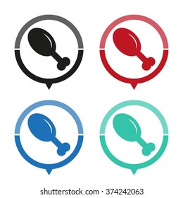chicken leg - vector icon; map pointer;  message bubble
