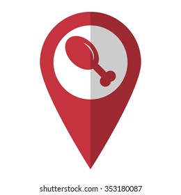 chicken leg - vector icon; red map  pointer