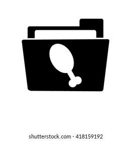 chicken leg - white vector icon ; black folder