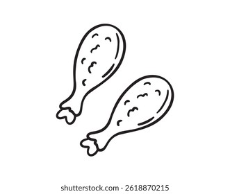 Chicken legs doodle hand drawn icon, cooking nutrient. Protein food. Sketch line clipart. Chicken legs isolated. Vector illustration