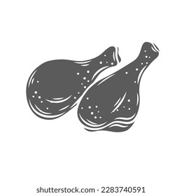 Chicken legs glyph icon vector illustration. Stamp of two drumsticks, fresh raw poultry meat portion, turkey or chicken pieces with bone to grill or roast and eat on dinner, fast food ingredient