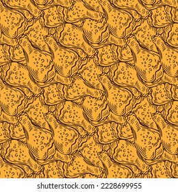 Chicken Legs Pattern Background. Delicious Food Vector Illustration.
