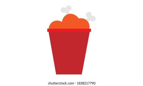 chicken legs in a red bucket on a white background, vector illustration. delicious baked, breaded meat legs. junk food junk food. high-calorie meat cooked in boiling oil.