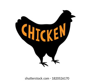 Chicken lettering inside silhouette. vector illustration