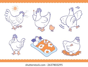 Chicken life illustration set 2C