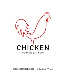 Chicken line art Style Logo vector template, Rooster line art style illustration, Symbol icon. 