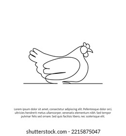 Chicken line design. Decorative elements drawn one continuous line. Vector illustration of minimalist style on white background.