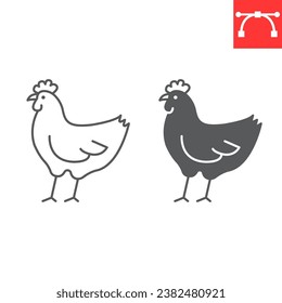 Chicken line and glyph icon, farm and agriculture, hen vector icon, vector graphics, editable stroke outline sign, eps 10.