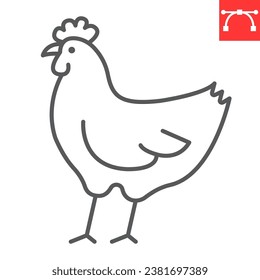 Chicken line icon, farm and agriculture, hen vector icon, vector graphics, editable stroke outline sign, eps 10.