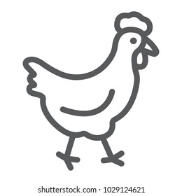 Chicken line icon, farming and agriculture, animal bird vector graphics, a linear pattern on a white background, eps 10.
