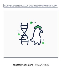 Chicken line icon. Genetically modified chicken meat. GMO product. Inorganic food. Genetically modified organism concept. Isolated vector illustration.Editable stroke