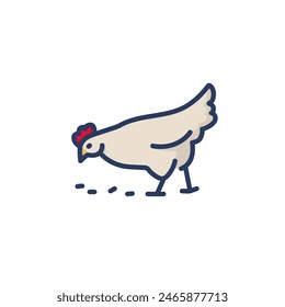 Chicken line icon. Hen picking grains isolated outline sign. Farming, agriculture, poultry concept. Vector illustration, symbol element for web design and apps