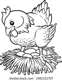 ilustración vectorial de línea de pollo aislada en fondo blanco.animales vista superior .dibujo de pollo